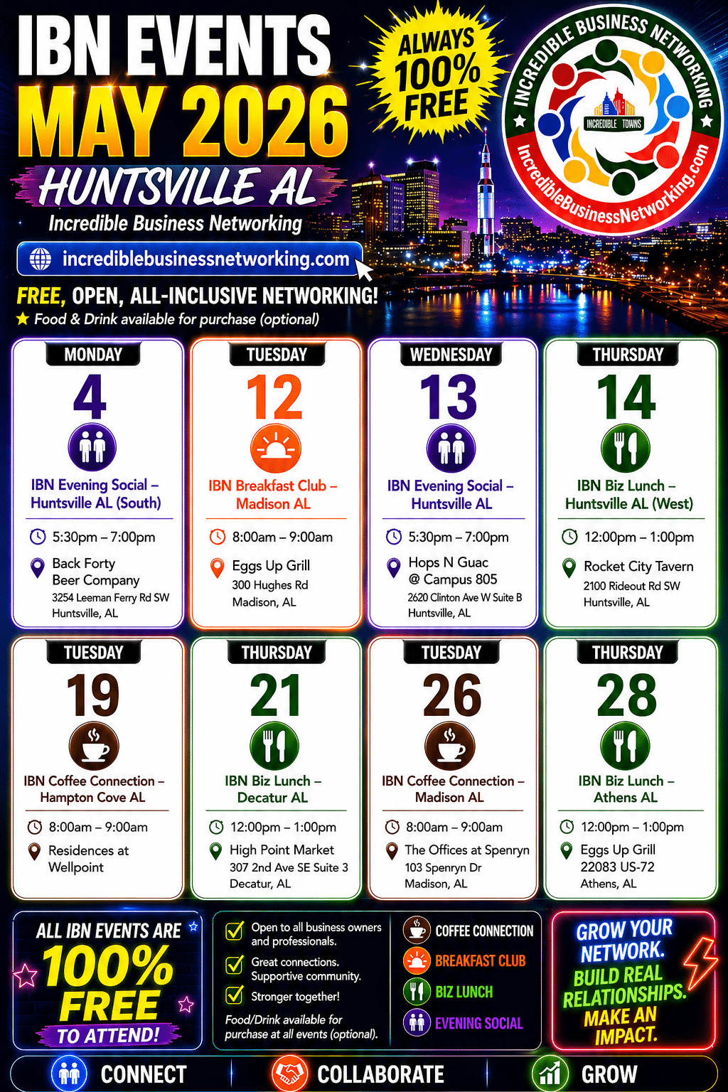 May 2026 - IBN Events - Huntsville AL - Free Incredible Business Networking Events