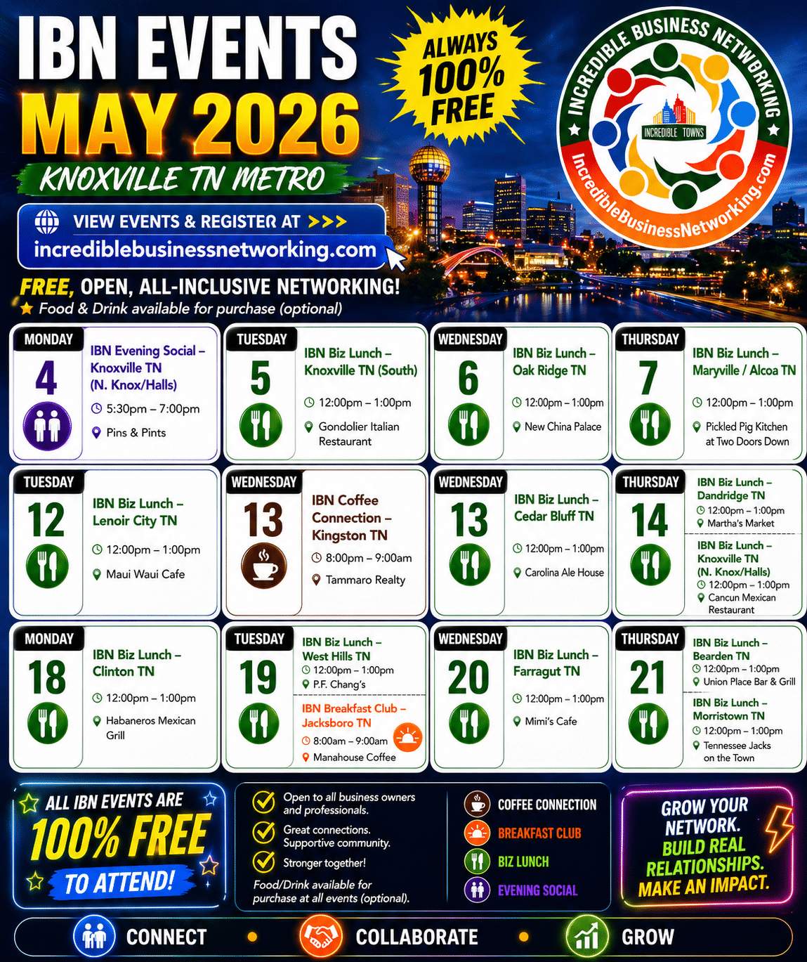 May 2026 - IBN Events - Knoxville TN - Free Incredible Business Networking Events