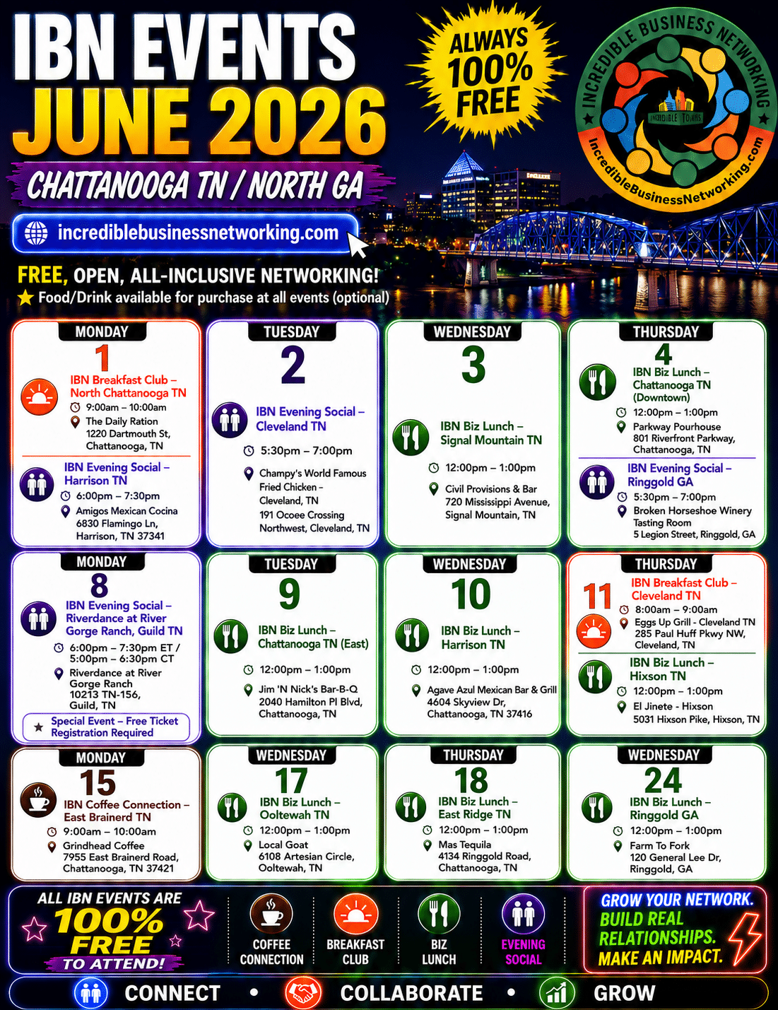 June 2026 - IBN Events - Chattanooga TN - Free Incredible Business Networking Events