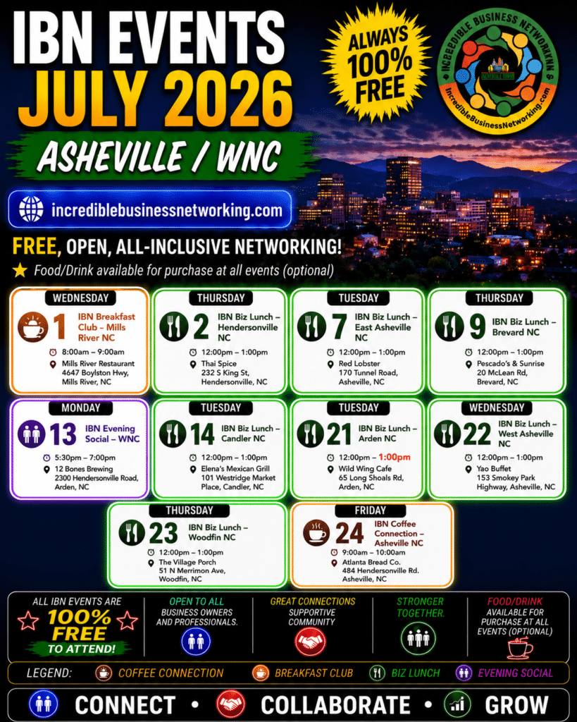July 2026 - IBN Events - Western North Carolina - Free Incredible Business Networking Events