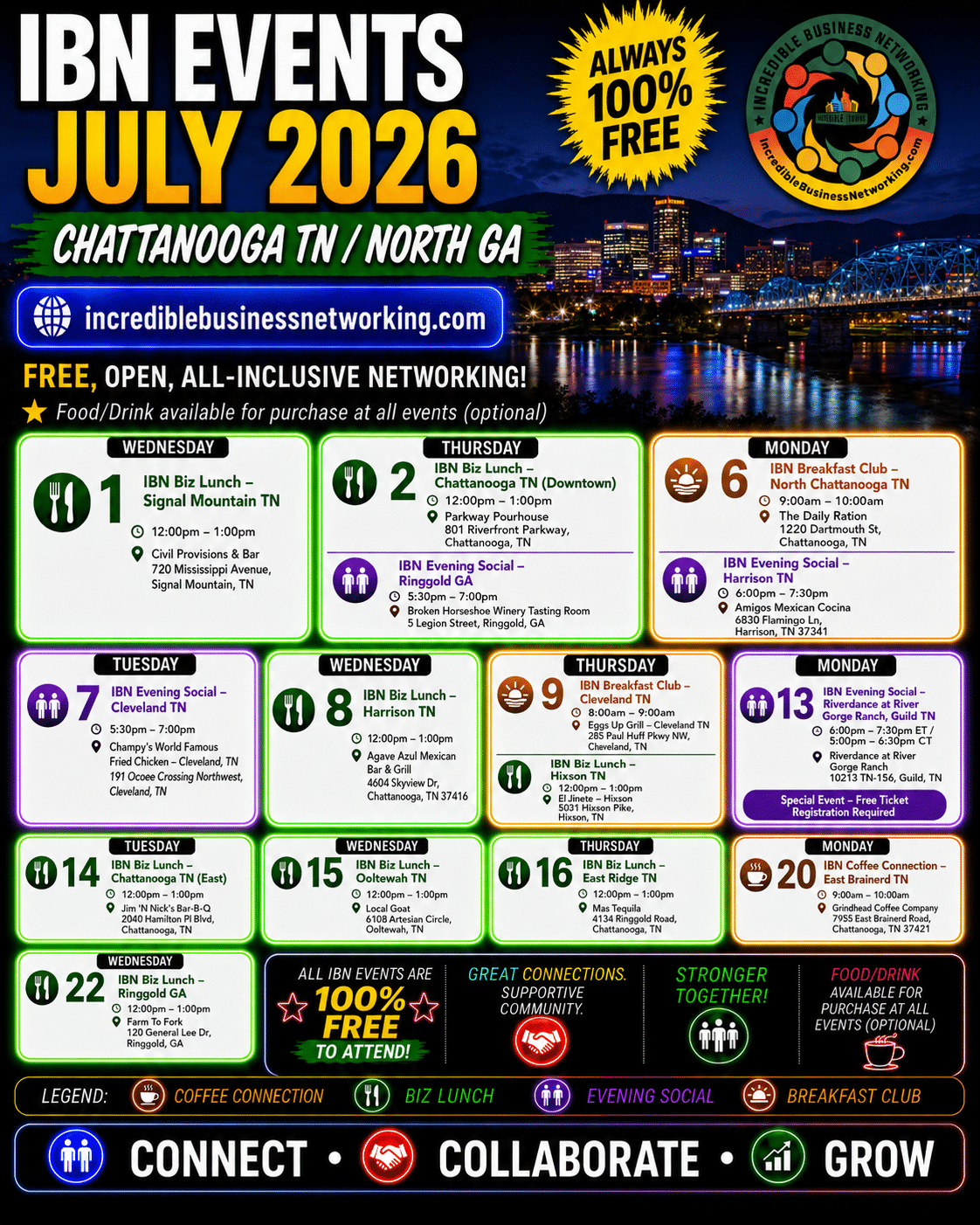 July 2026 - IBN Events - Chattanooga TN - Free Incredible Business Networking Events