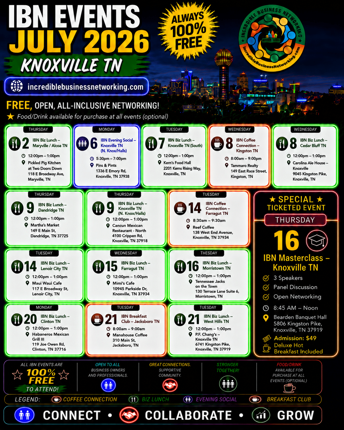 July 2026 - IBN Events - Knoxville TN - Free Incredible Business Networking Events