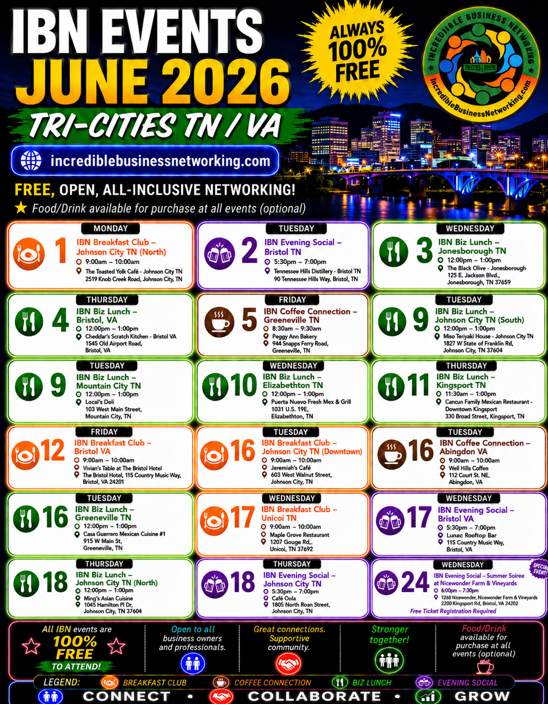 June 2026 - IBN Events - TriCities-TN-VA - Free Incredible Business Networking Events