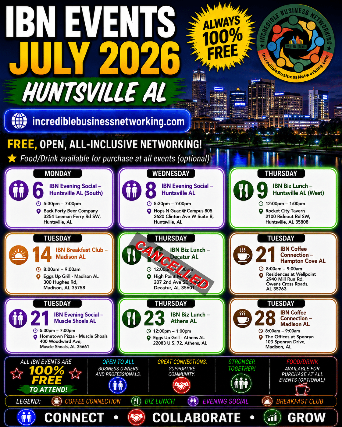 July 2026 - IBN Events - Huntsville - AL - Free Incredible Business Networking Events