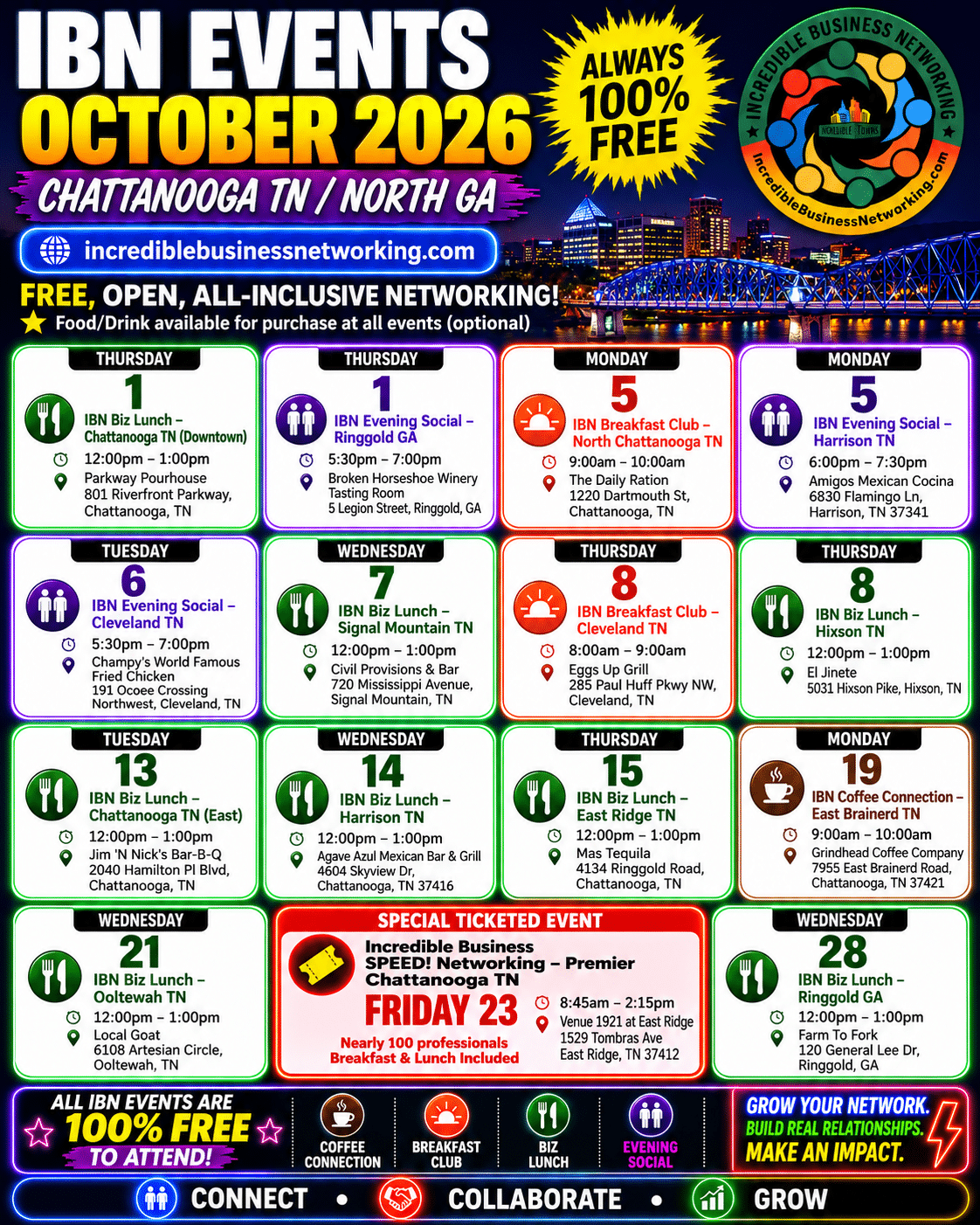 IBN Visual Calendar October 2026 Chattanooga TN